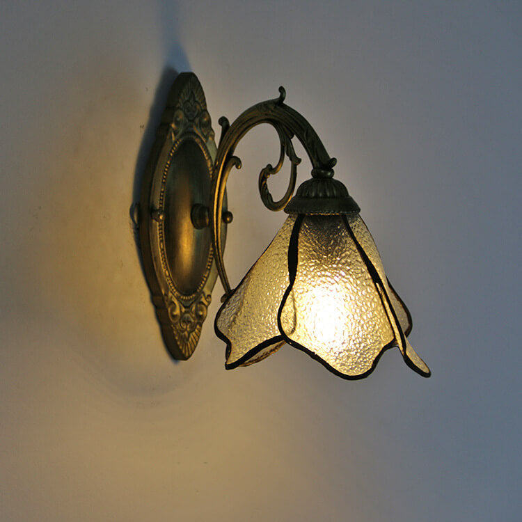 Vintage Tiffany Petals Stained Glass 1-Light Wall Sconce Lamp 3