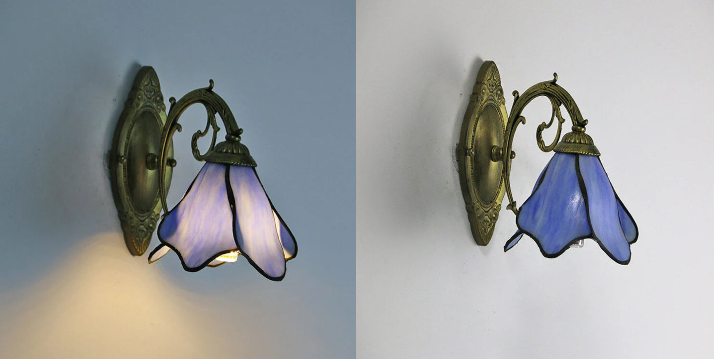 Vintage Tiffany Petals Stained Glass 1-Light Wall Sconce Lamp 5
