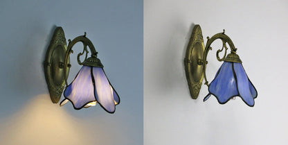 Vintage Tiffany Petals Stained Glass 1-Light Wall Sconce Lamp 5
