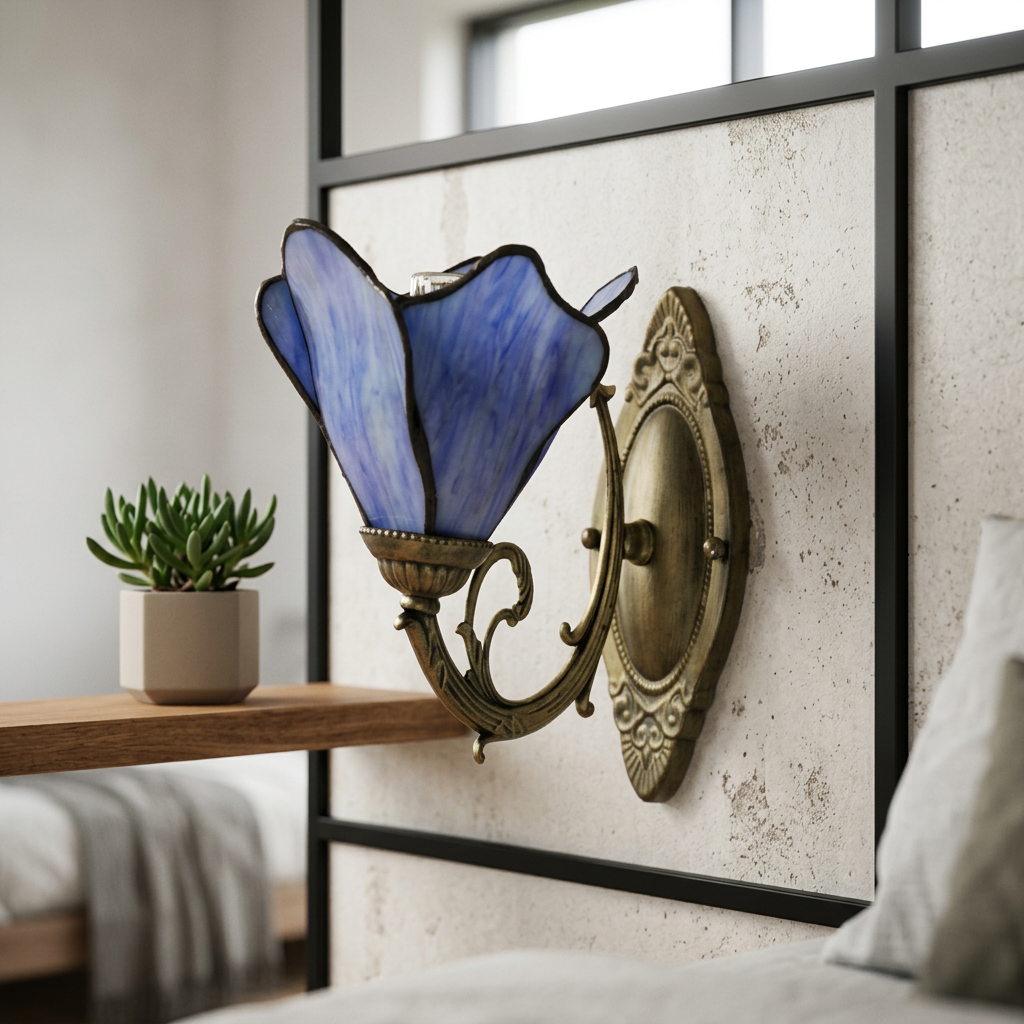 Elara Haus Traditional Tiffany Glass Bedside Sconce