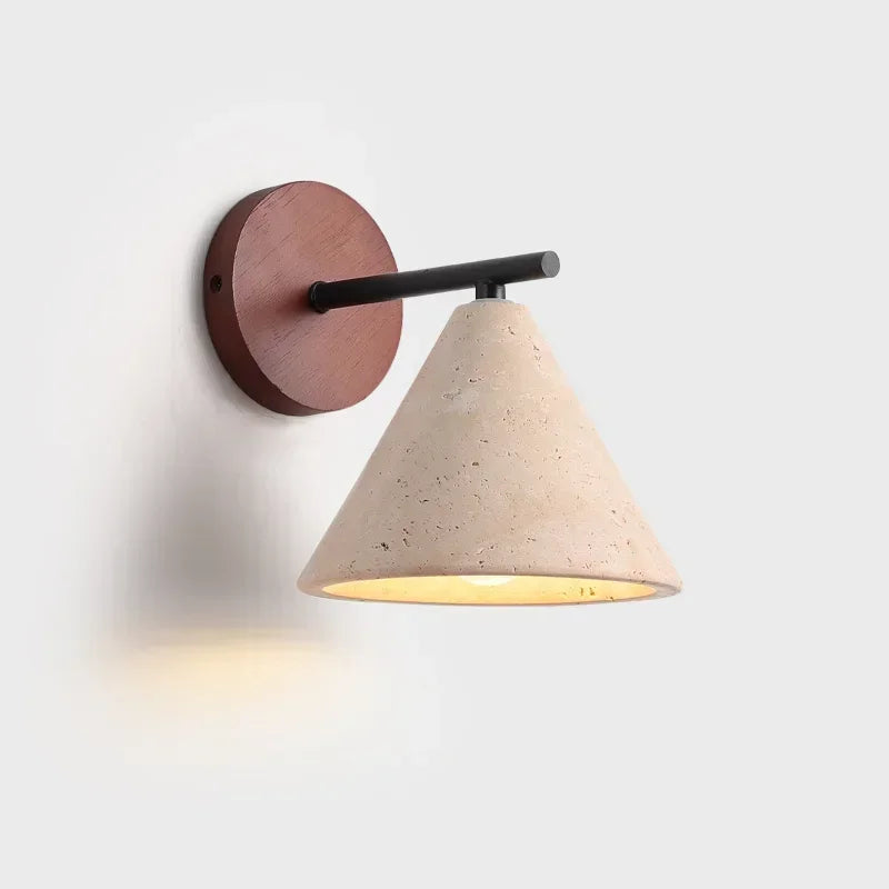 Modern wall sconce – a wall lamp with a wooden base and a conical shade 0