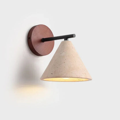 Modern wall sconce – a wall lamp with a wooden base and a conical shade 0