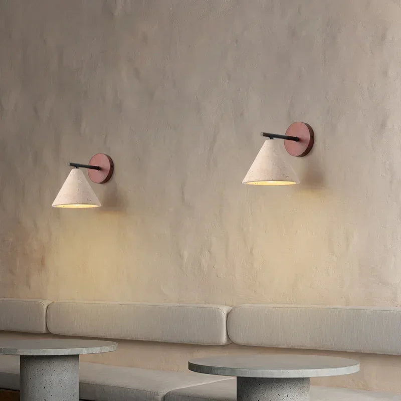 Modern wall sconce – a wall lamp with a wooden base and a conical shade 3