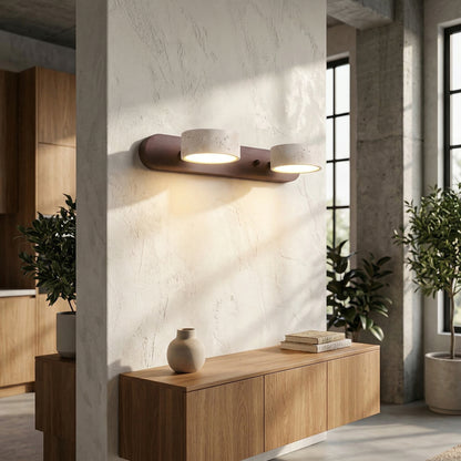 Elara Haus Travertine Dual Sconce – Pitted Limestone & Walnut Wall Light