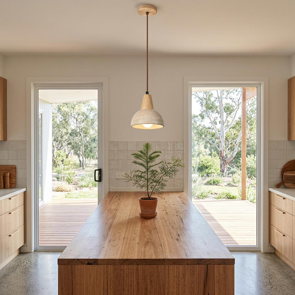 Elara Haus Travertine & Timber Dome Pendant Light