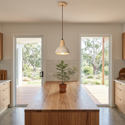 Elara Haus Travertine & Timber Dome Pendant Light