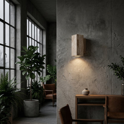 Elara Haus Travertine ToteQ – Raw Mineral Column Wall Sconce