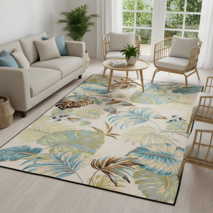 Elara Haus Tropical Botanical Leaf Wool Blend Rug – 140x200cm