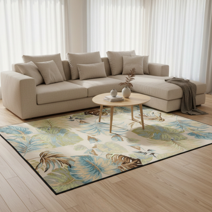 Elara Haus Tropical Botanical Leaf Wool Blend Rug – 140x200cm
