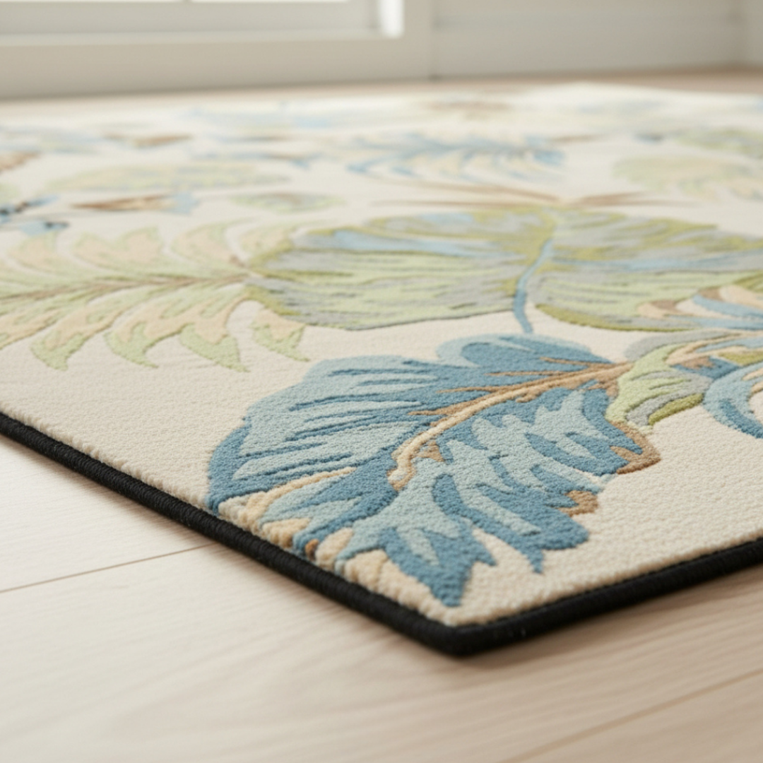 Elara Haus Tropical Botanical Leaf Wool Blend Rug – 140x200cm