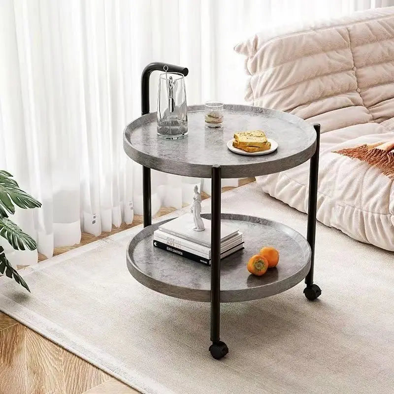 Floravelle - Two-tiered Wooden Side Table with Wheels 1