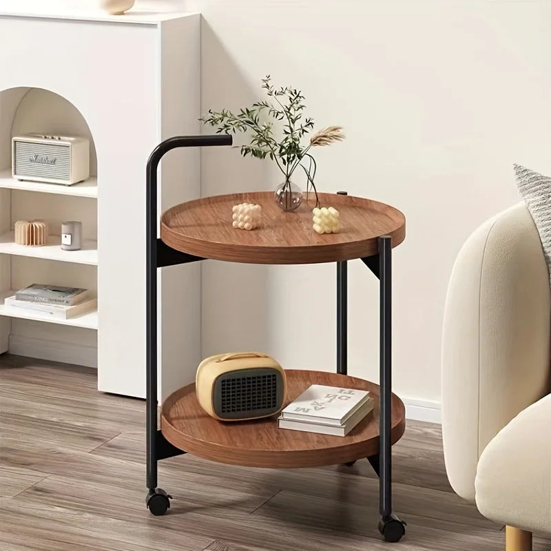Floravelle - Two-tiered Wooden Side Table with Wheels 2