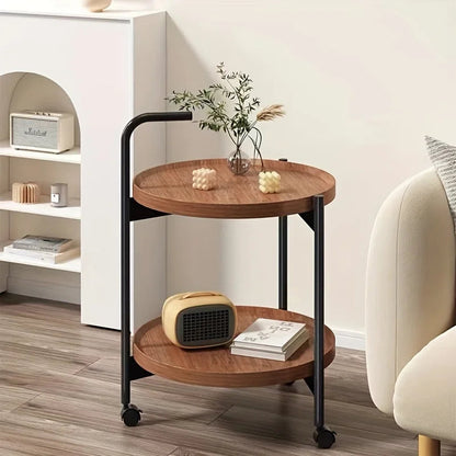 Floravelle - Two-tiered Wooden Side Table with Wheels 2