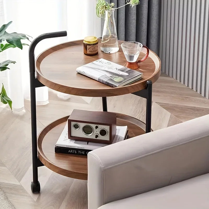 Floravelle - Two-tiered Wooden Side Table with Wheels 4