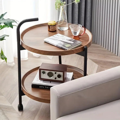 Floravelle - Two-tiered Wooden Side Table with Wheels 4
