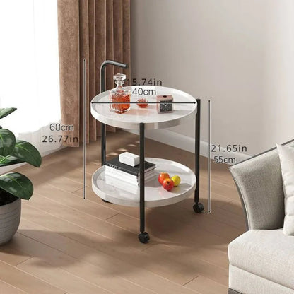 Floravelle - Two-tiered Wooden Side Table with Wheels 5
