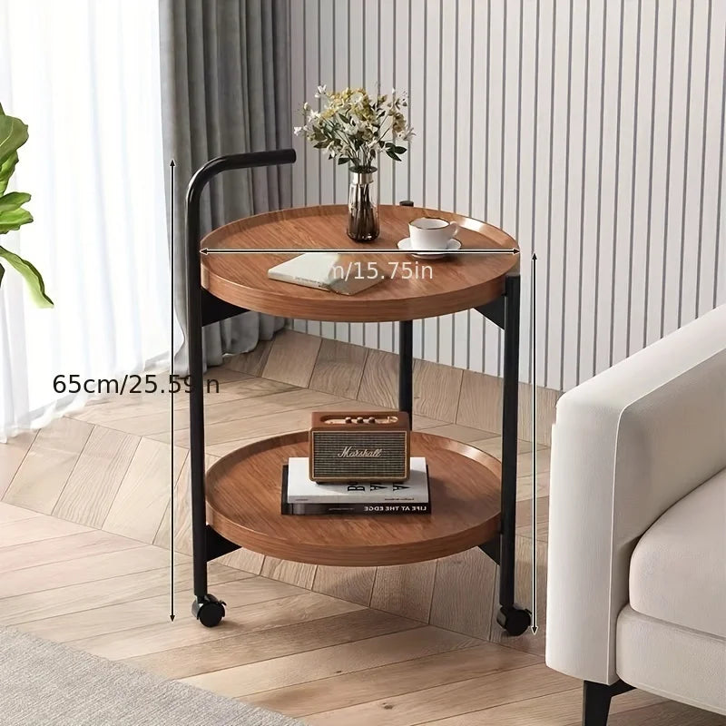 Floravelle - Two-tiered Wooden Side Table with Wheels 7