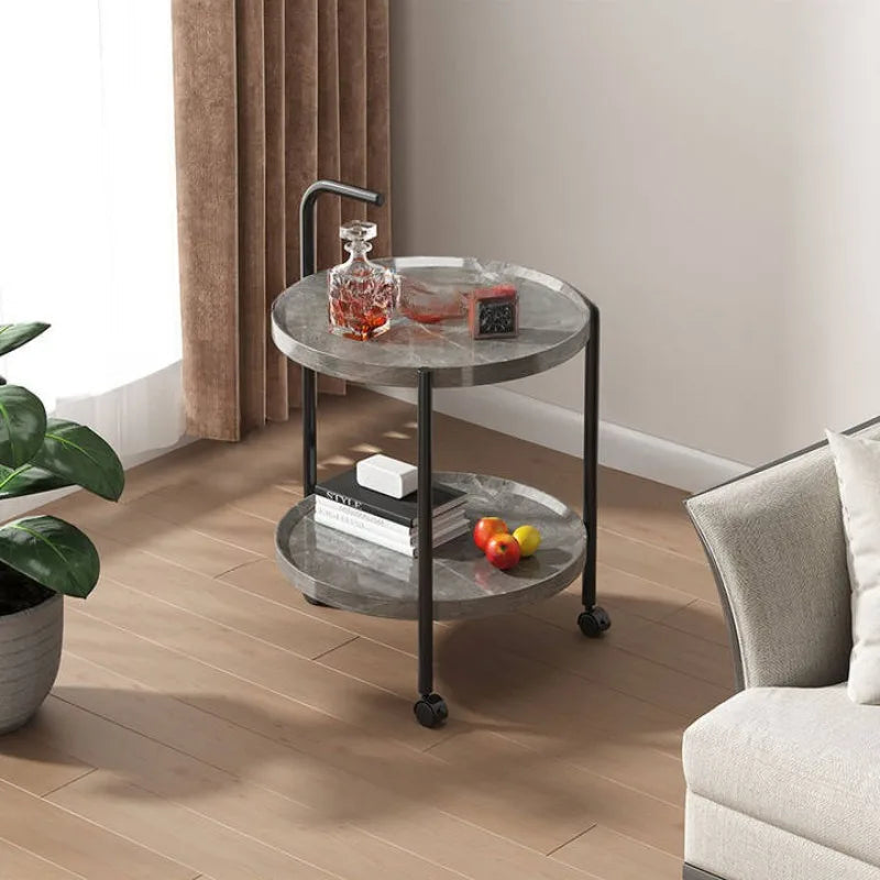 Floravelle - Two-tiered Wooden Side Table with Wheels 0