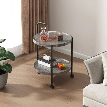 Floravelle - Two-tiered Wooden Side Table with Wheels 0