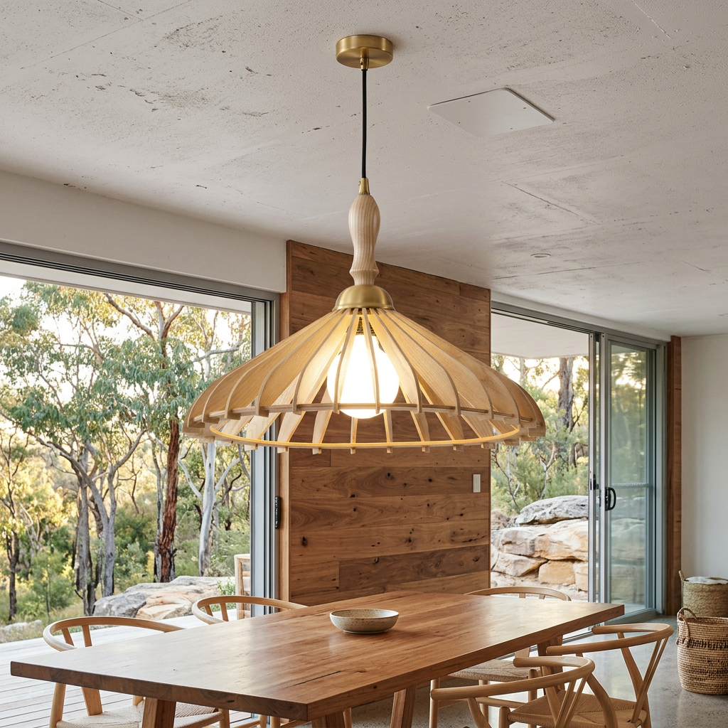 Elara Haus Umbrella-Style Architectural Wooden Pendant Light