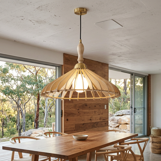 Elara Haus Umbrella-Style Architectural Wooden Pendant Light