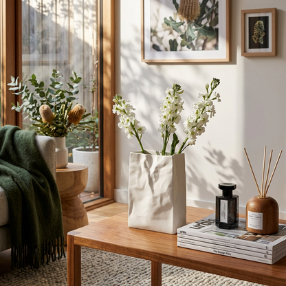 Elara Haus Unique Crumpled Paper Look Flower Vase