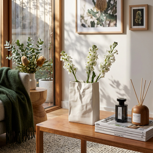 Elara Haus Unique Crumpled Paper Look Flower Vase