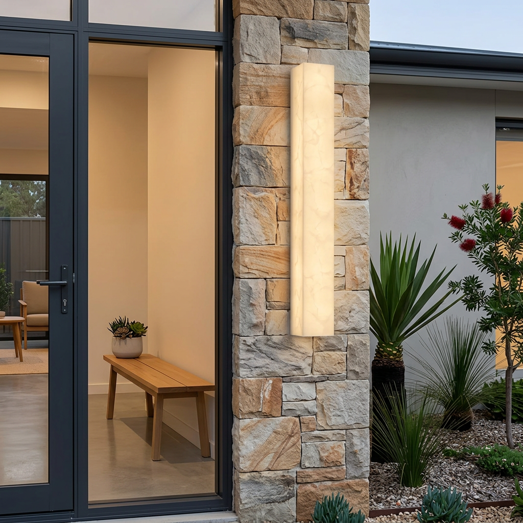 Elara Haus Vertical Natural Alabaster LED Sconce with Stone Grain