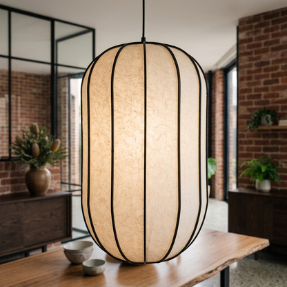 Elara Haus Vertical Oval Lantern Pendant Light with Exposed Wire Cage