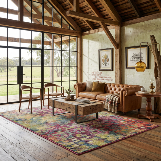 Elara Haus Vibrant Abstract Mosaic Wool Blend Rug – Multi-Colour Pattern