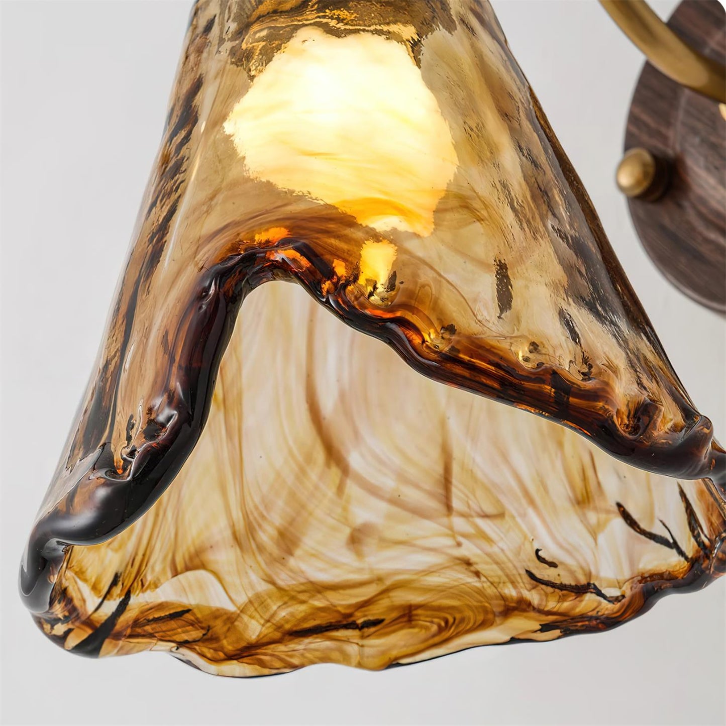 Wall Lamp Amber Glass Shade Walnut Gold Vintage Modern Sconce 6