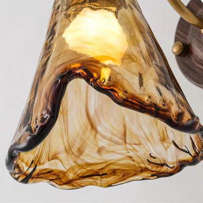 Wall Lamp Amber Glass Shade Walnut Gold Vintage Modern Sconce 6
