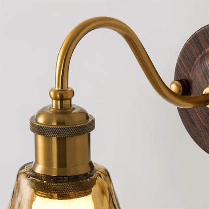Wall Lamp Amber Glass Shade Walnut Gold Vintage Modern Sconce 7