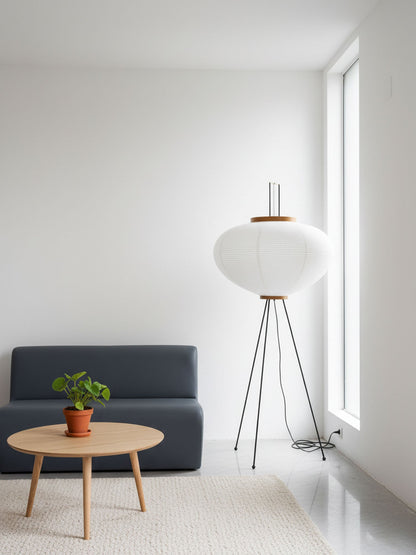 Elara Haus Wabi Sabi Tripod Floor Lamp - Rice Paper Shade & Metal Legs