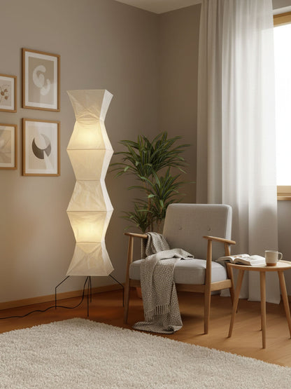 Elara Haus Wabi Sabi Tripod Floor Lamp - Rice Paper Shade & Metal Legs