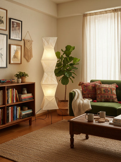 Elara Haus Wabi Sabi Tripod Floor Lamp - Rice Paper Shade & Metal Legs