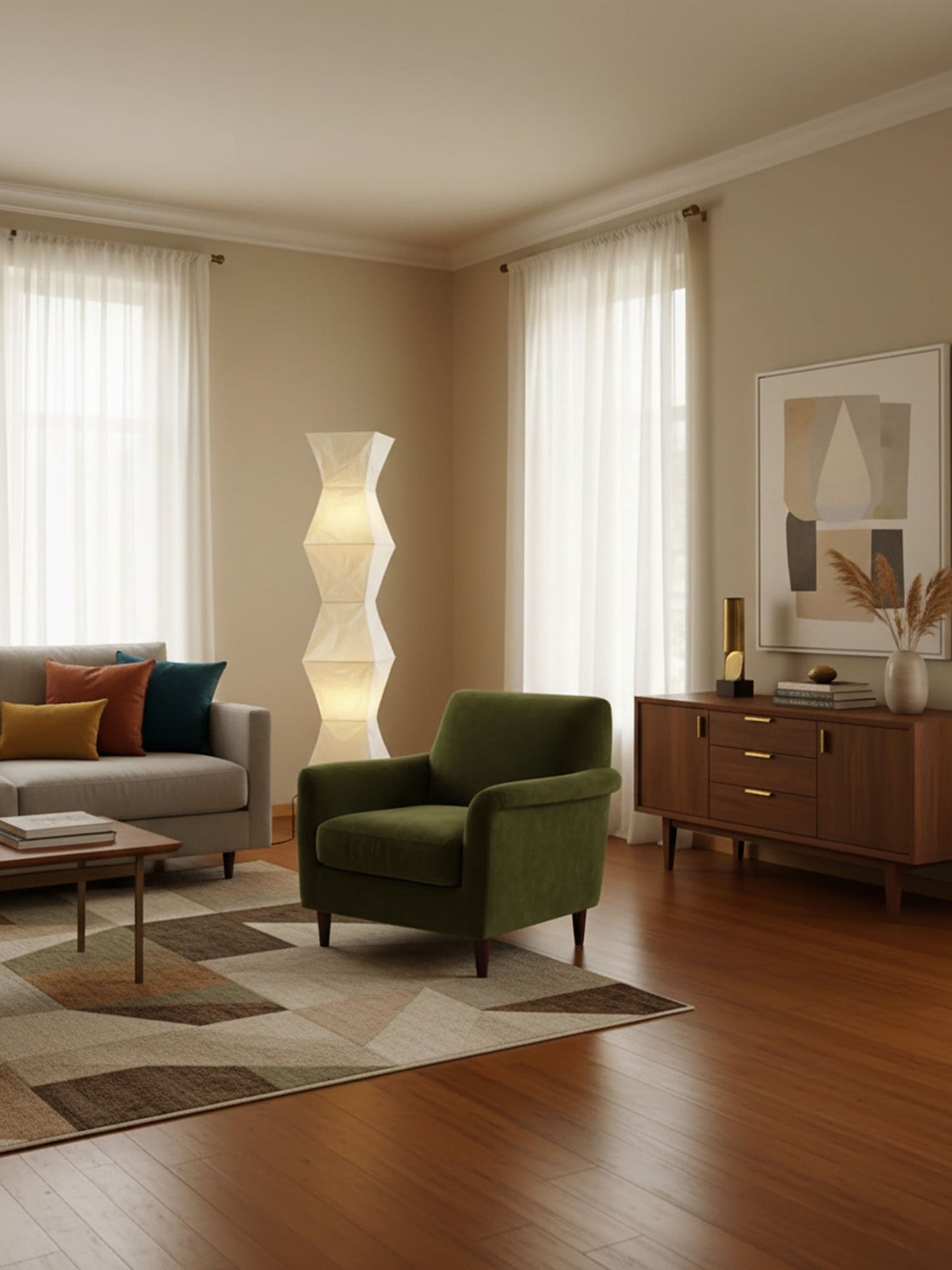 Elara Haus Wabi Sabi Tripod Floor Lamp - Rice Paper Shade & Metal Legs