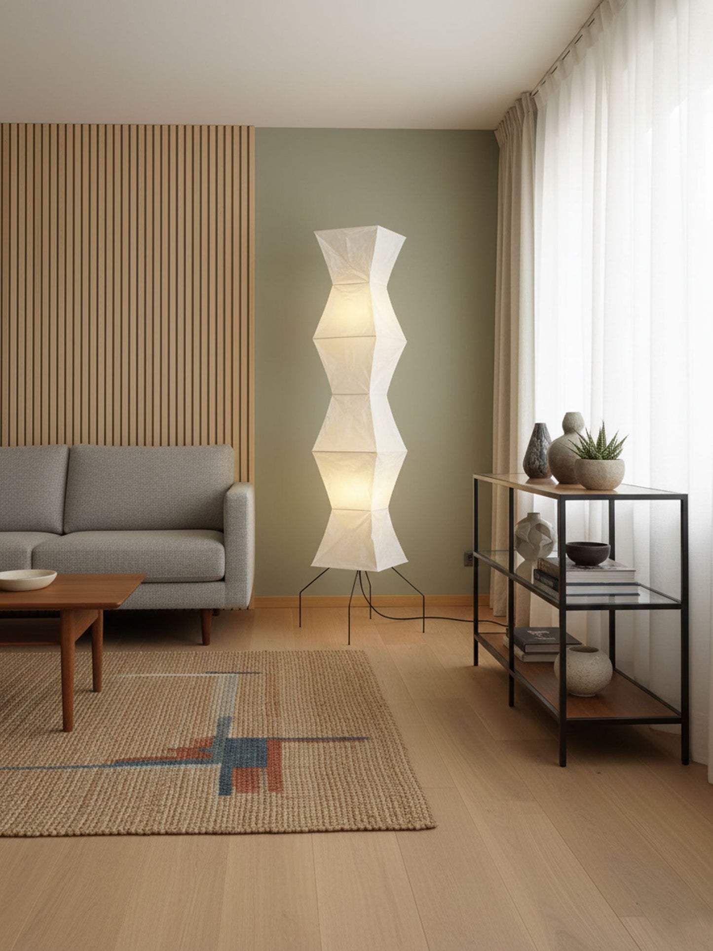 Elara Haus Wabi Sabi Tripod Floor Lamp - Rice Paper Shade & Metal Legs