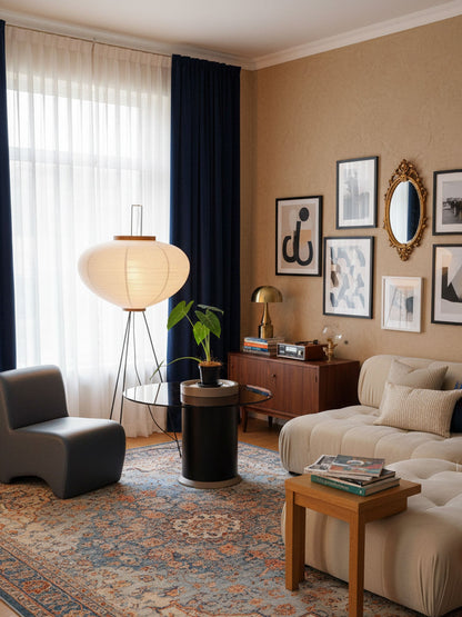 Elara Haus Wabi Sabi Tripod Floor Lamp - Rice Paper Shade & Metal Legs