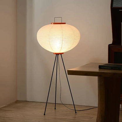 Elara Haus Wabi Sabi Tripod Floor Lamp - Rice Paper Shade & Metal Legs
