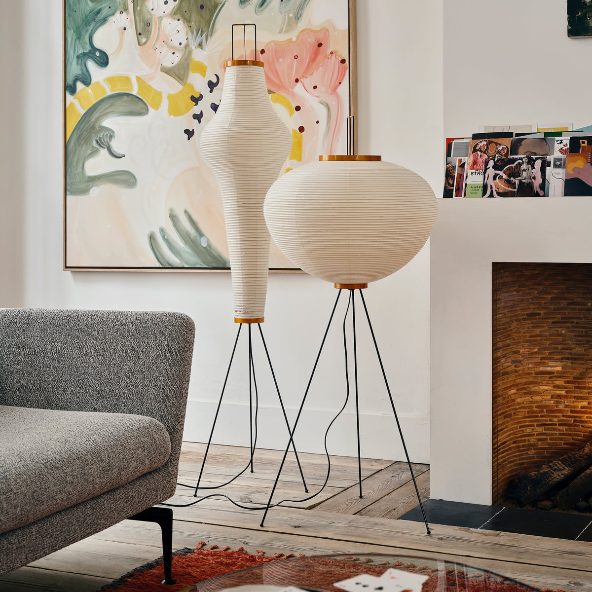 Elara Haus Wabi Sabi Tripod Floor Lamp - Rice Paper Shade & Metal Legs
