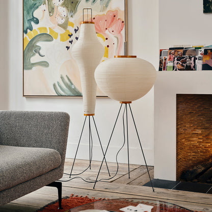 Elara Haus Wabi Sabi Tripod Floor Lamp - Rice Paper Shade & Metal Legs