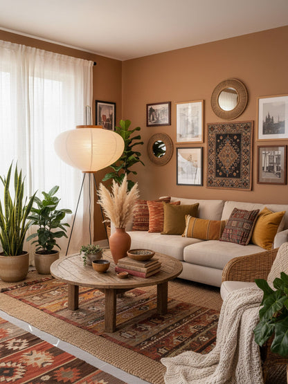 Elara Haus Wabi Sabi Tripod Floor Lamp - Rice Paper Shade & Metal Legs