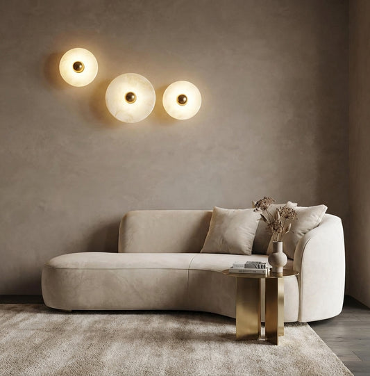 Elara Haus Wall Lamp - Alabaster Design Wall Sconce Lighting with Brass Finish
