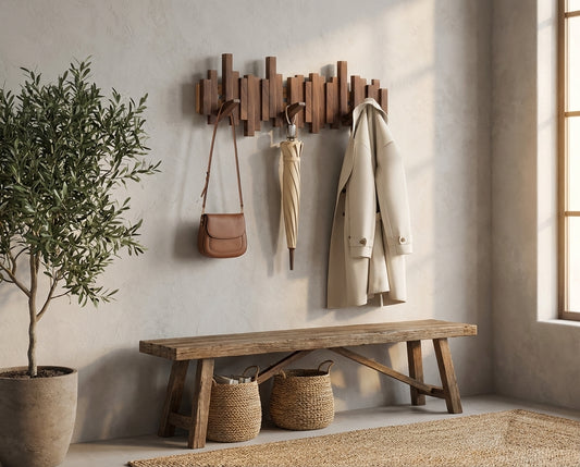 Elara Haus Wall Mounted Coat Rack - Premium Wooden Coat Hooks for Wall