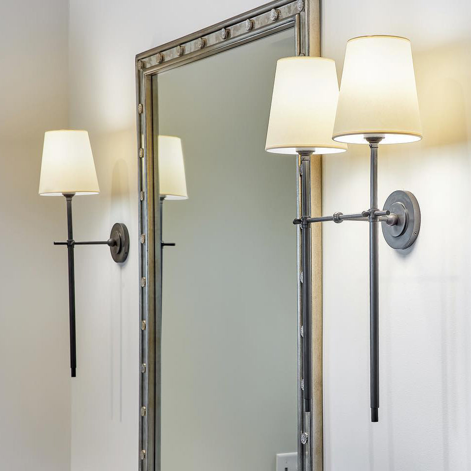 Elara Haus Wall Sconce - Brass Fabric Tapered Shade Wall Lighting 3