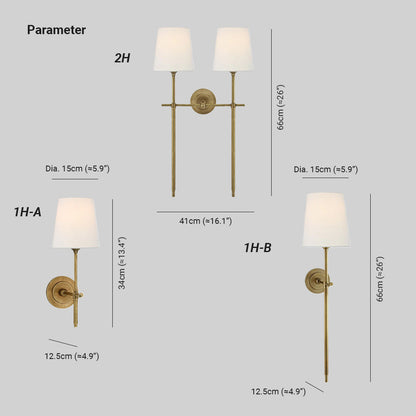 Elara Haus Wall Sconce - Brass Fabric Tapered Shade Wall Lighting 4