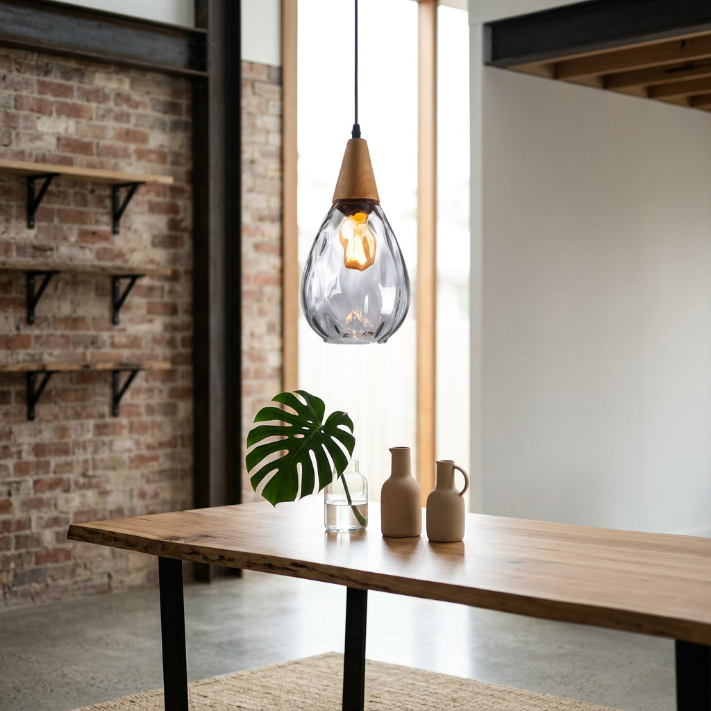 Elara Haus Wavy Glass Pear Pendant Ceiling Light