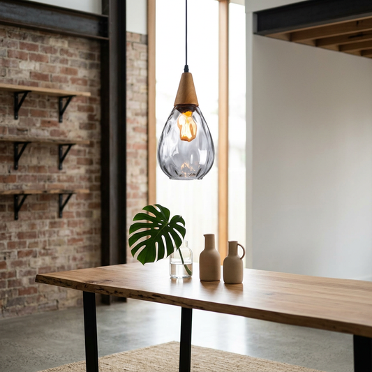 Elara Haus Wavy Glass Pear Pendant Ceiling Light