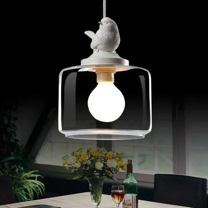 Hanging Lamp with Glass Shade and Decorative Bird 1